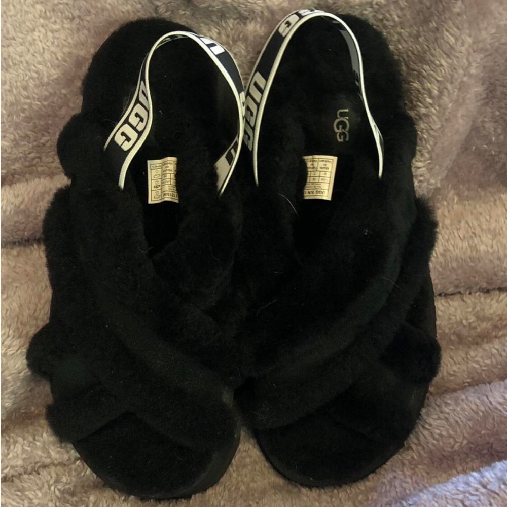 Ugg Womens, Black, Disco Cross Sheepskin Slides Slingback Sandals